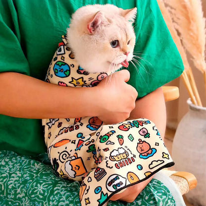 Self-Adhering Cat Grooming Swaddle Wrap for Medication, Nail Clipping, and Safety Management