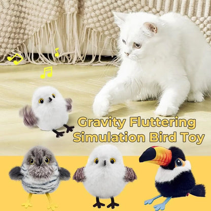 USB Rechargeable Interactive Flapping and Chirping Bird Cat Toy with Touch and Claw Activation, Soft Plush Material for Indoor Kitten Play