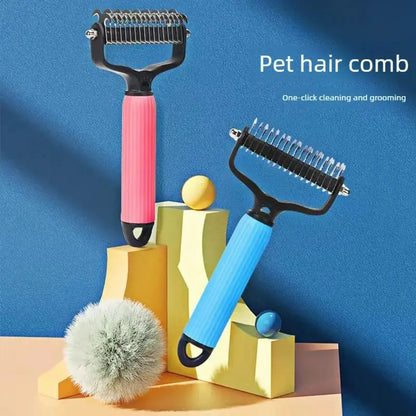 Professional Pet Grooming Tool - Universal Detangling Comb for Dogs with Stainless Steel Double-Sided Design for Effective Shedding and Matted Hair Removal, Ideal for Daily Coat Maintenance.