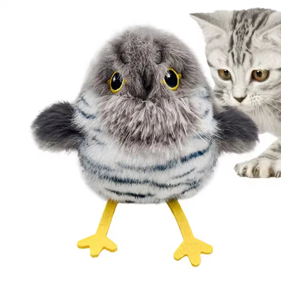USB Rechargeable Interactive Flapping and Chirping Bird Cat Toy with Touch and Claw Activation, Soft Plush Material for Indoor Kitten Play