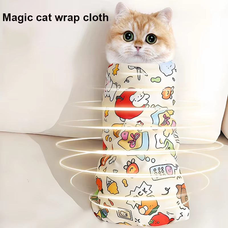 Self-Adhering Cat Grooming Swaddle Wrap for Medication, Nail Clipping, and Safety Management