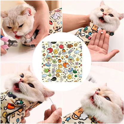 Self-Adhering Cat Grooming Swaddle Wrap for Medication, Nail Clipping, and Safety Management