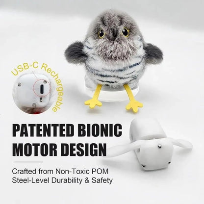 USB Rechargeable Interactive Flapping and Chirping Bird Cat Toy with Touch and Claw Activation, Soft Plush Material for Indoor Kitten Play