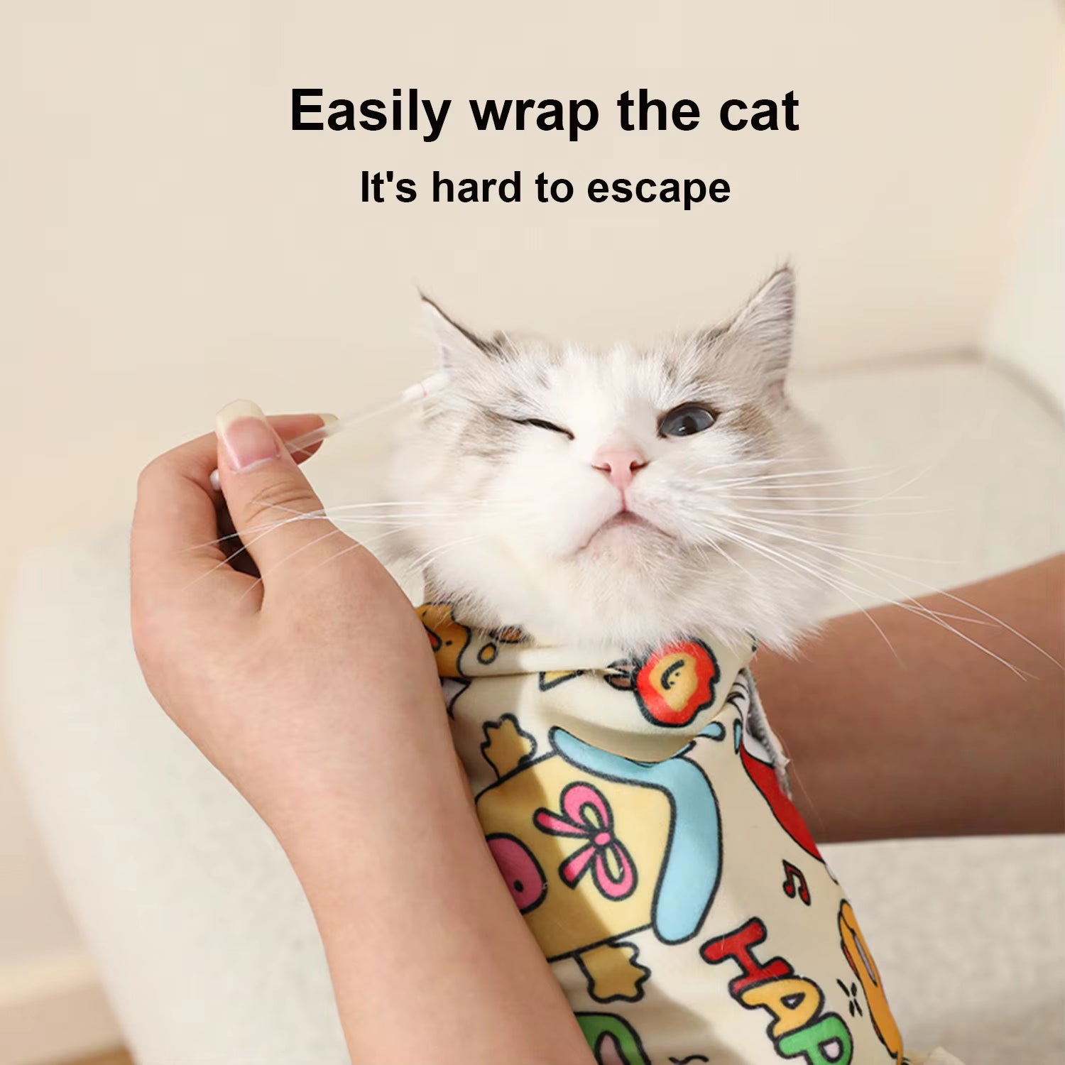 Self-Adhering Cat Grooming Swaddle Wrap for Medication, Nail Clipping, and Safety Management
