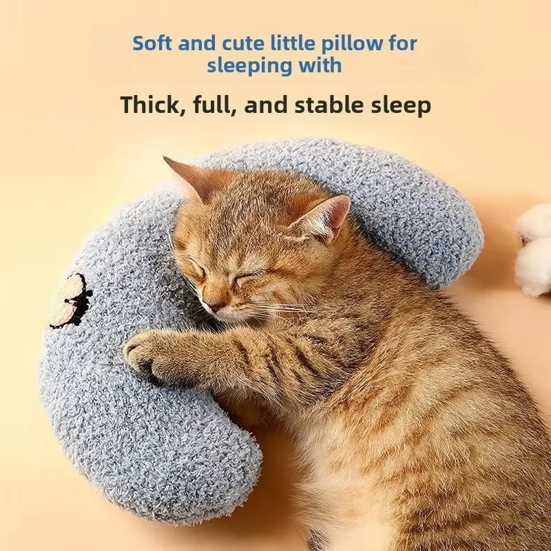 Luxury Plush Pet Pillow for Cats and Dogs with Cervical Support, Hypoallergenic Washable Cover, and Deep Sleep U-Shape Design