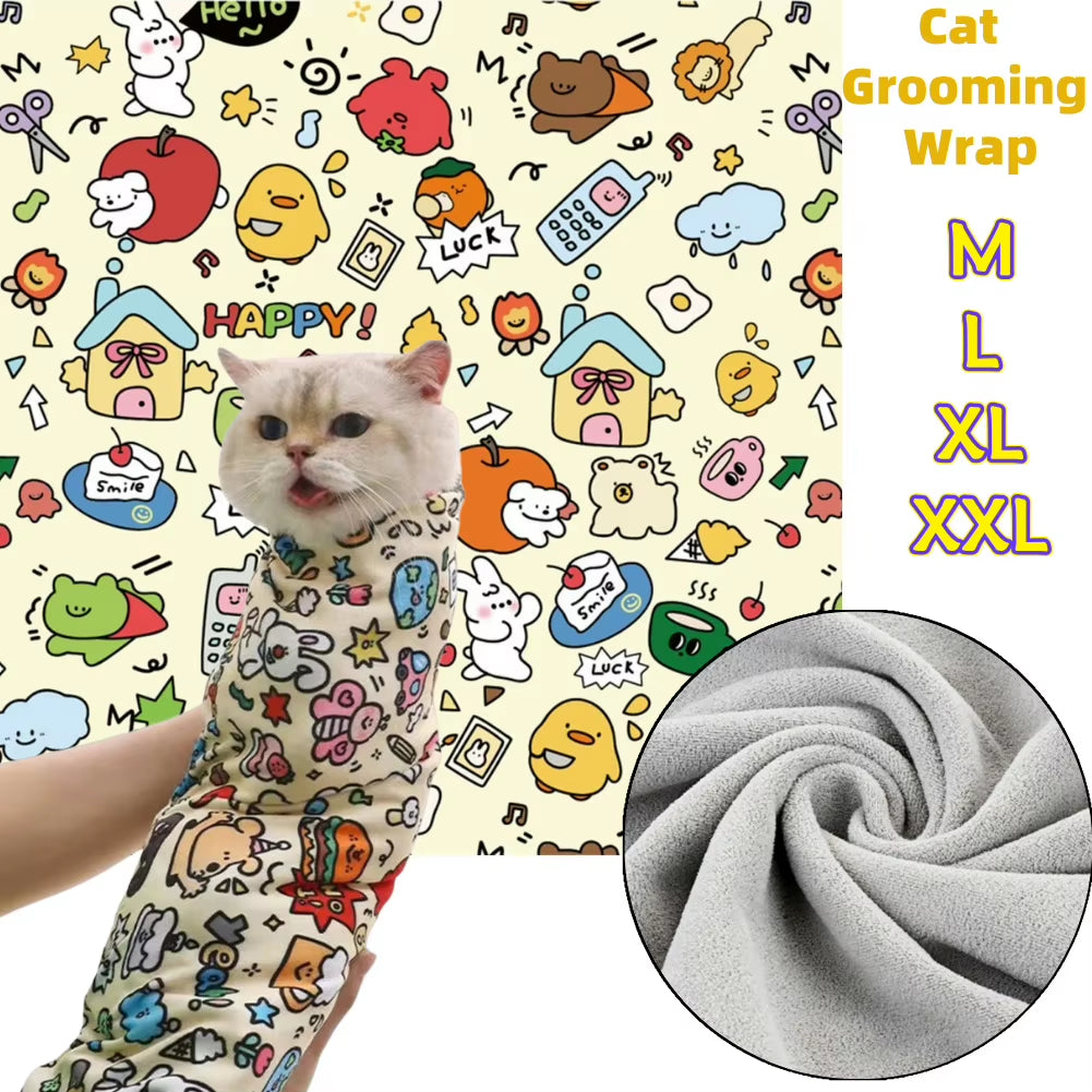 Self-Adhering Cat Grooming Swaddle Wrap for Medication, Nail Clipping, and Safety Management