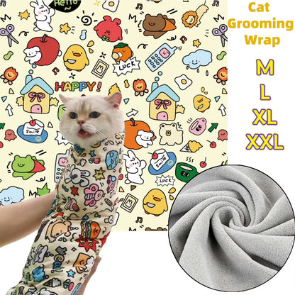 Self-Adhering Cat Grooming Swaddle Wrap for Medication, Nail Clipping, and Safety Management